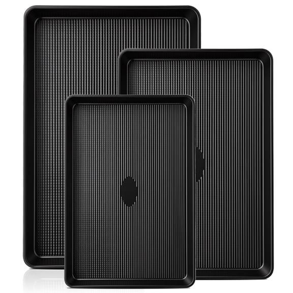 Cookie Sheets for Baking Nonstick, Baking Sheet Pan Set of 3, Half/Quarter/Jelly Roll Pan for Oven with Diamond Texture Pattern, Thicker Carbon Steel Cookie Trays