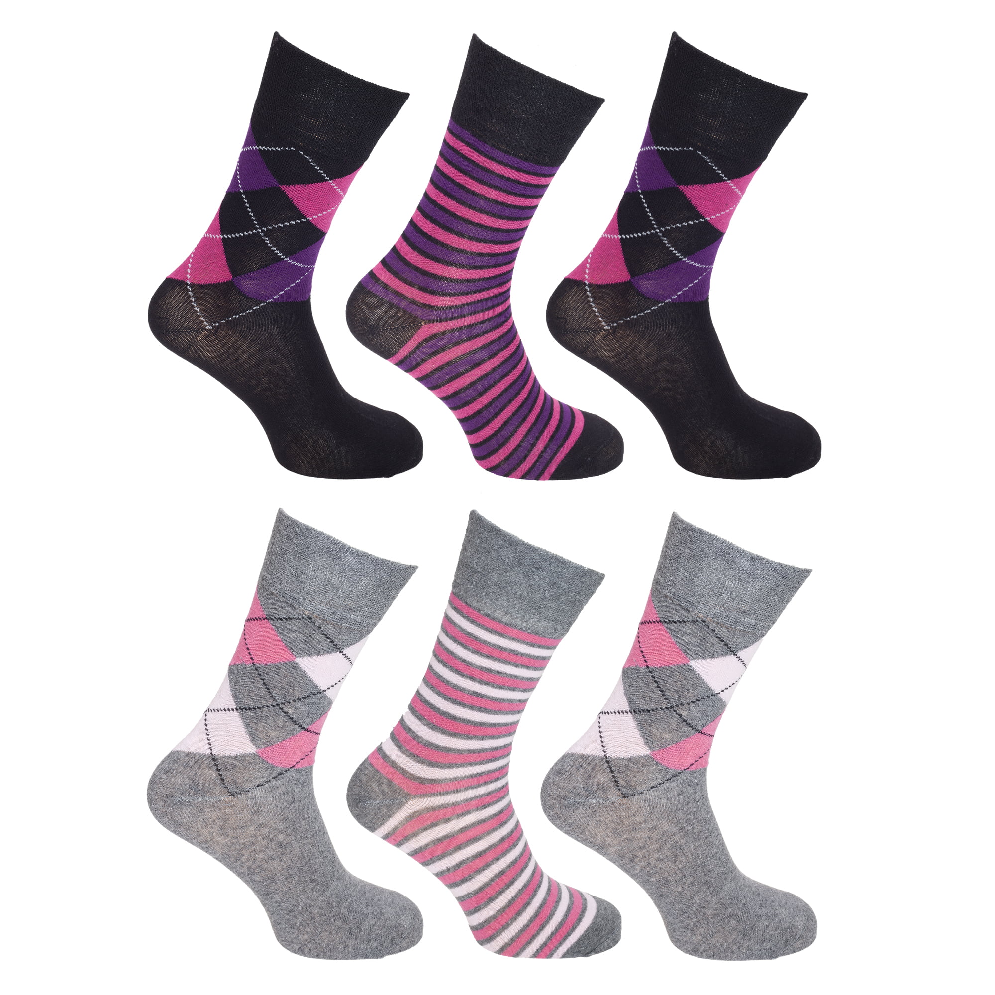 6 Pair Assorted Womens Pink Sox Ankle Socks Fits Shoe 4-10 Flamingo Stripes 