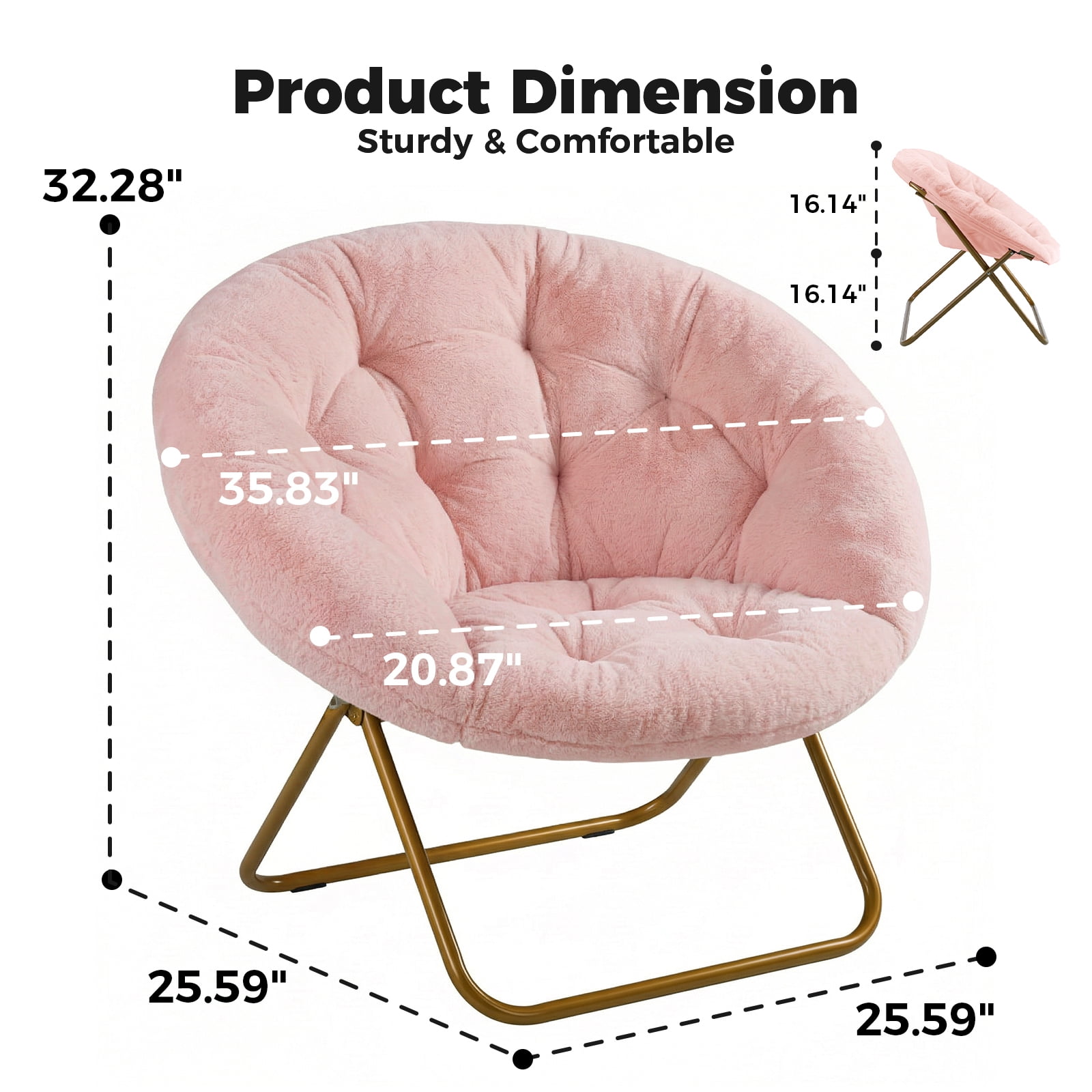 Alvantor Faux Fur Saucer Chair - Elegant Folding Disc Chair for Living Room & Bedroom, Gray/White/Pink