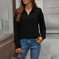thumbnail image 2 of CHGBMOK Womens Long Sleeve Shirts Collared V Neck Knitted Business Casual Tops Ribbed Sweater Loose Blouses, 2 of 4