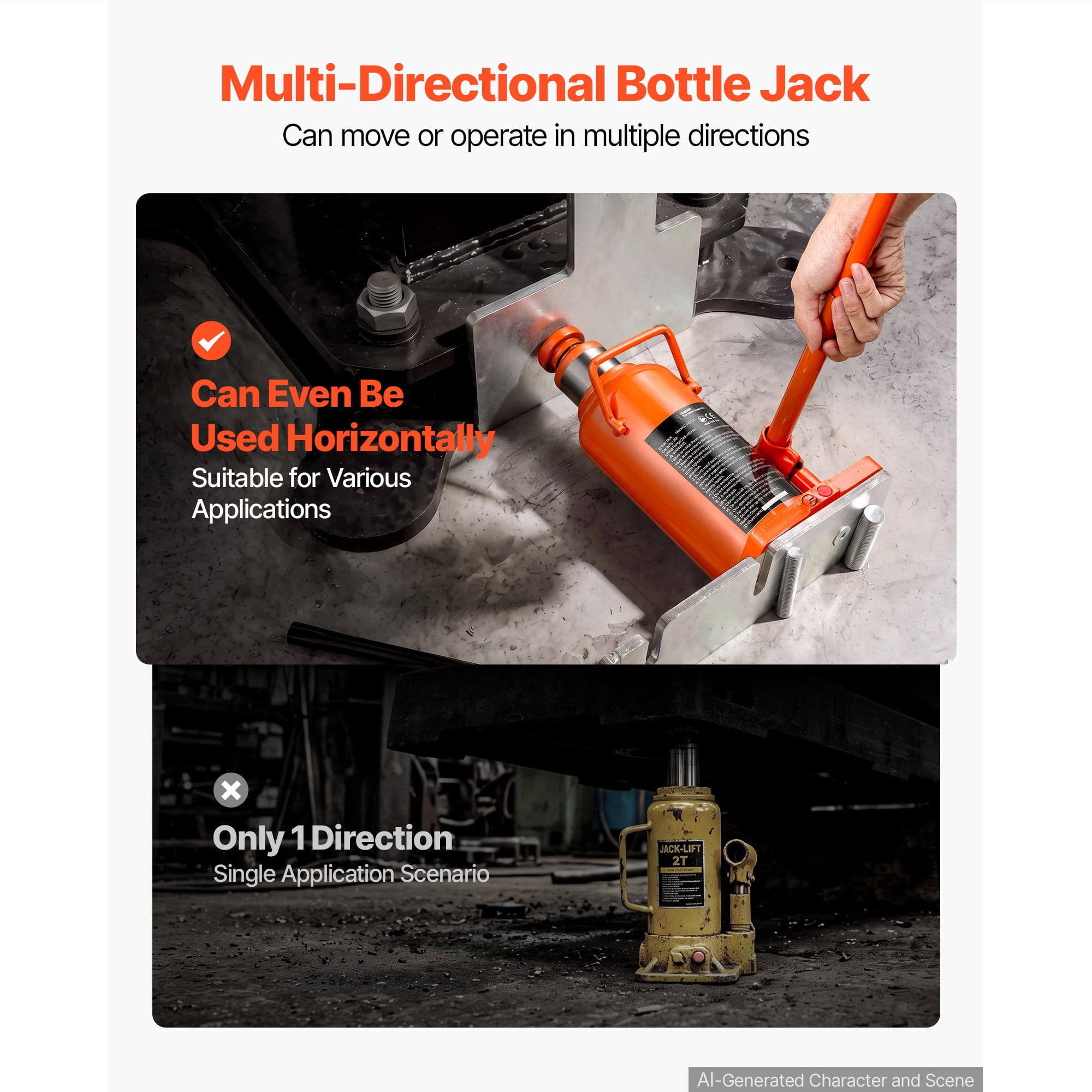 KFFKFF Hydraulic Bottle Jack 20 Ton (44092.5 lbs) Capacity, 9.65"-18.31" Lift Range, Suitable for Construction Vehicles, Heavy Trucks, Buses,Durable Multi-Directional Jack with Extended Handle