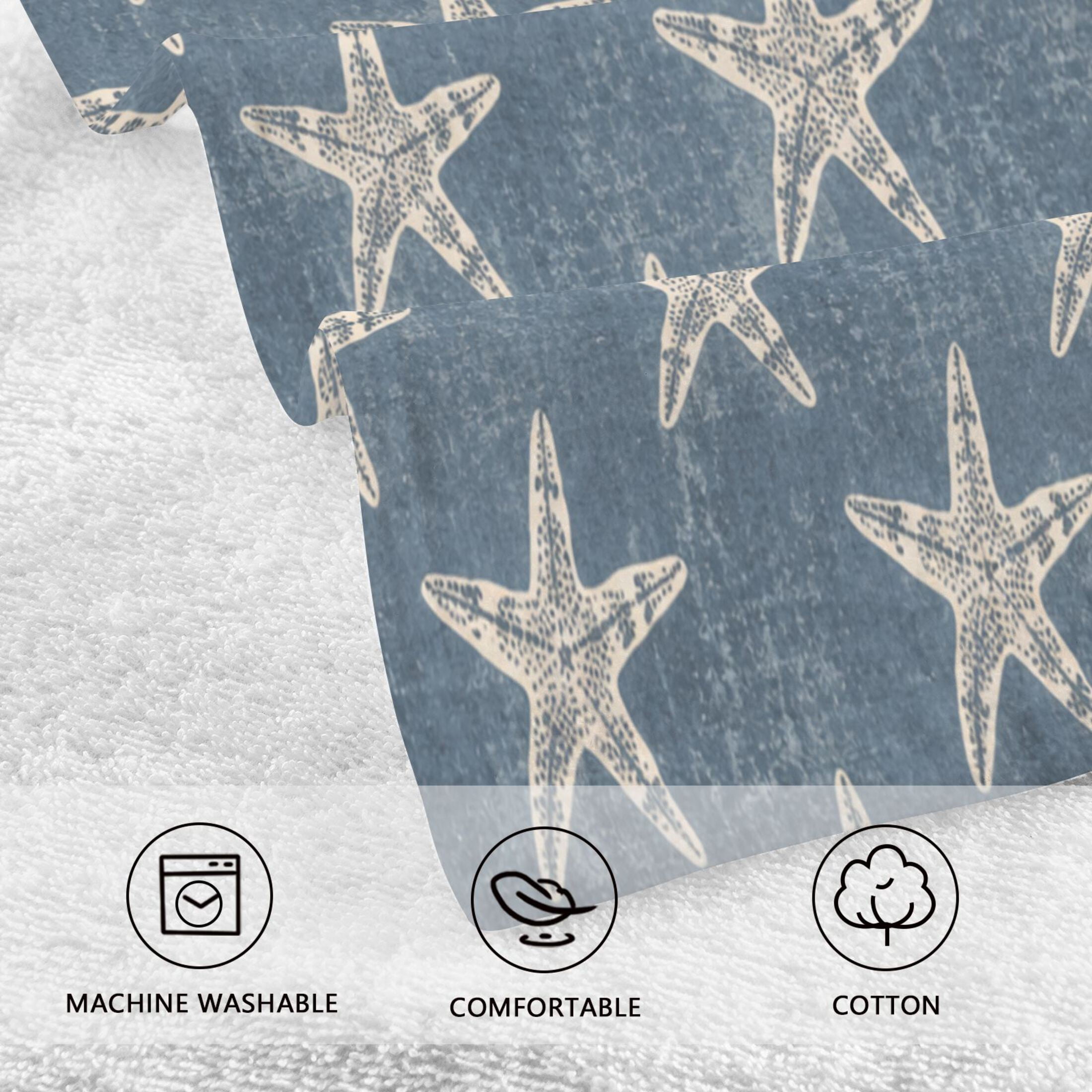 2 Pack 100% Cotton Towels Soft Absorbent Towel Set for Bathroom Beach Sports 16x28in Retro Coastal Starfish Design