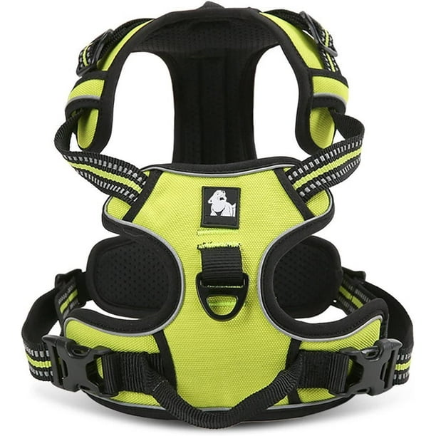 Arnés de seguridad para perros, color verde, grande y resistente, con reflectores 3M, ajustable y acolchado, para perros grandes, medianos y pequeños.