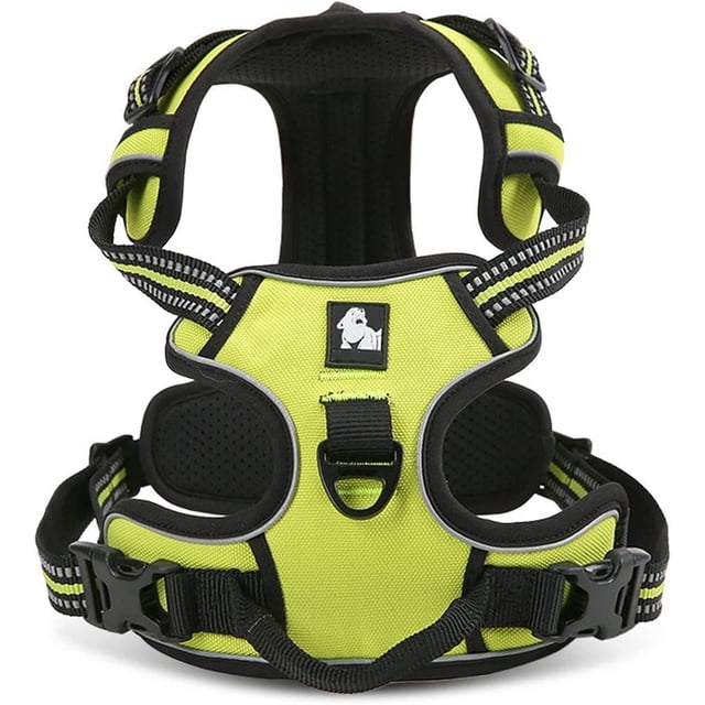 Arnés de seguridad para perros, color verde, grande y resistente, con reflectores 3M, ajustable y acolchado, para perros grandes, medianos y pequeños.