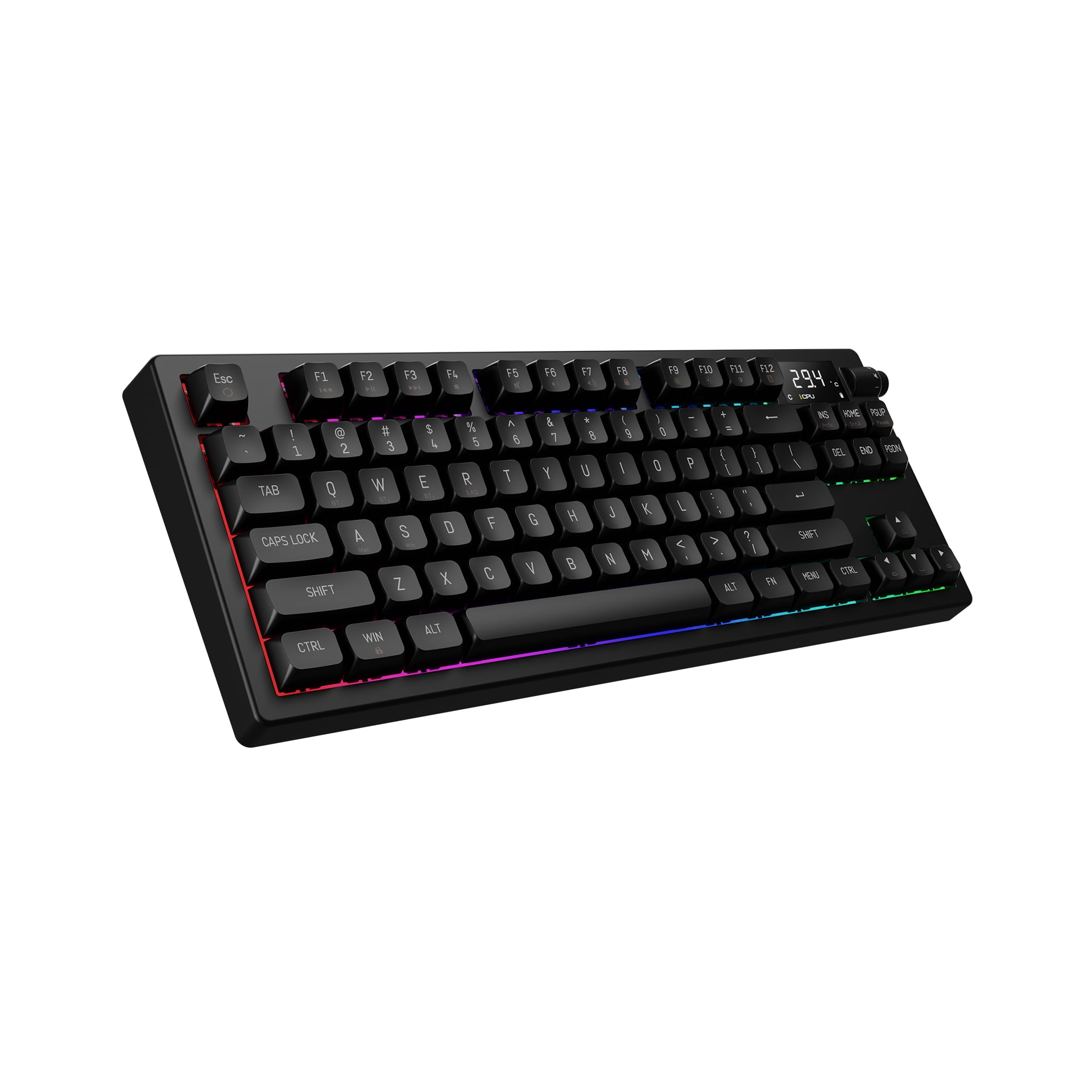 Gamdias HERMES M7 Hybrid Mechanical Gaming Keyboard with CPU/GPU Temperature Display, Bluetooth and 2.4GHz Wireless, Volume Control Knob, Hot-Swappable, USB Type-C