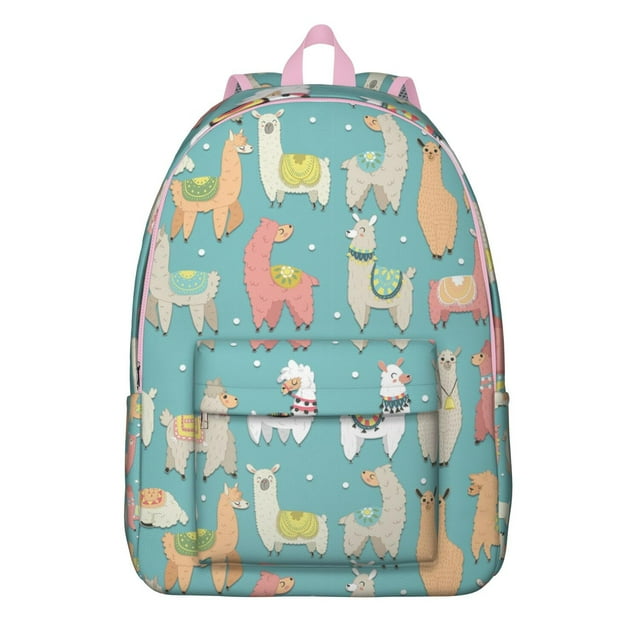 Cartoon Llama Backpack – Adorable Alpaca Face Pattern Daypack with Cute Kawaii Design for Students