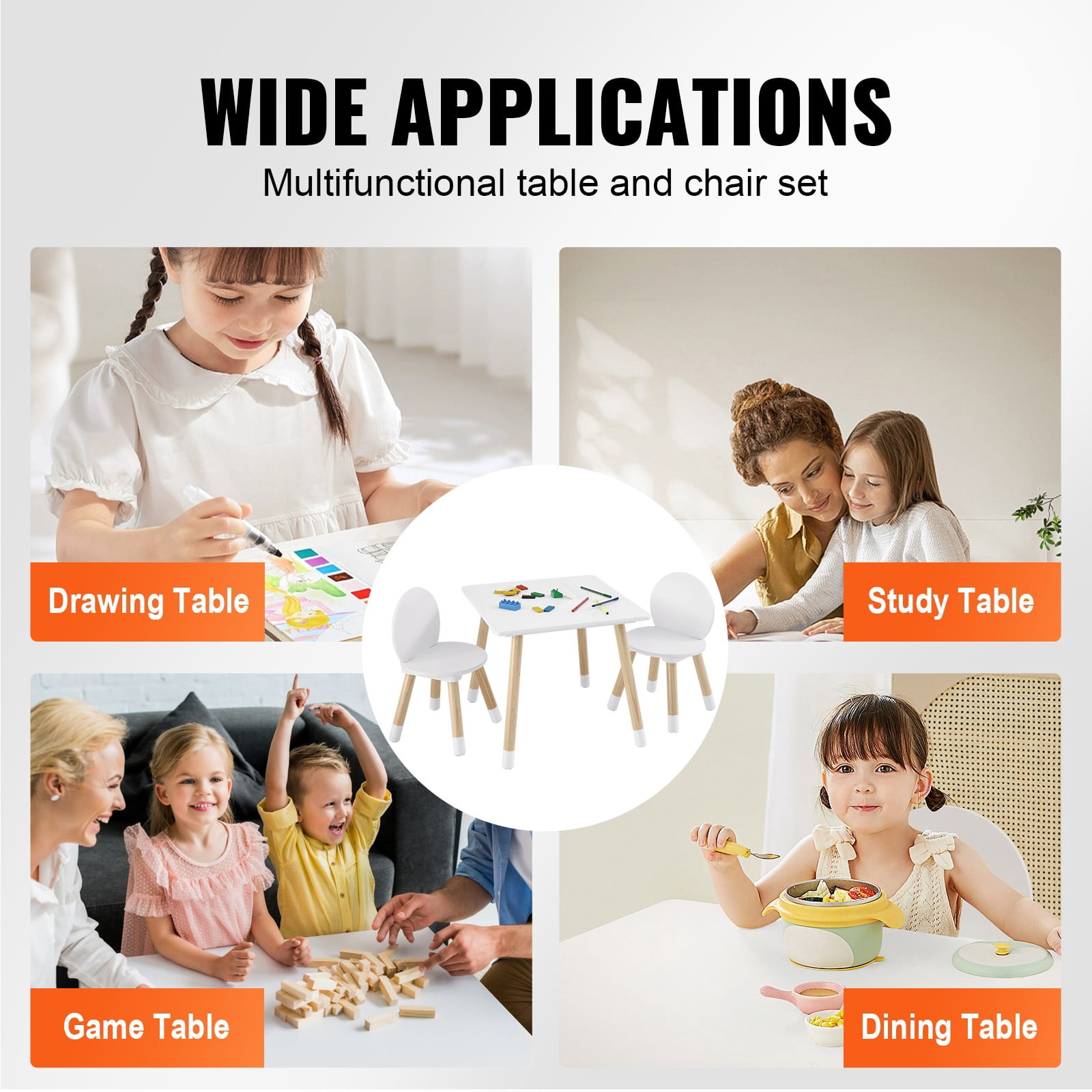 Kids Table and Chairs, Toddler Table and Chair Set, Children Wooden Multi-Activity Table for Play, Art, Craft, Reading, Learning, Eating, 1 Table and 2 Chairs