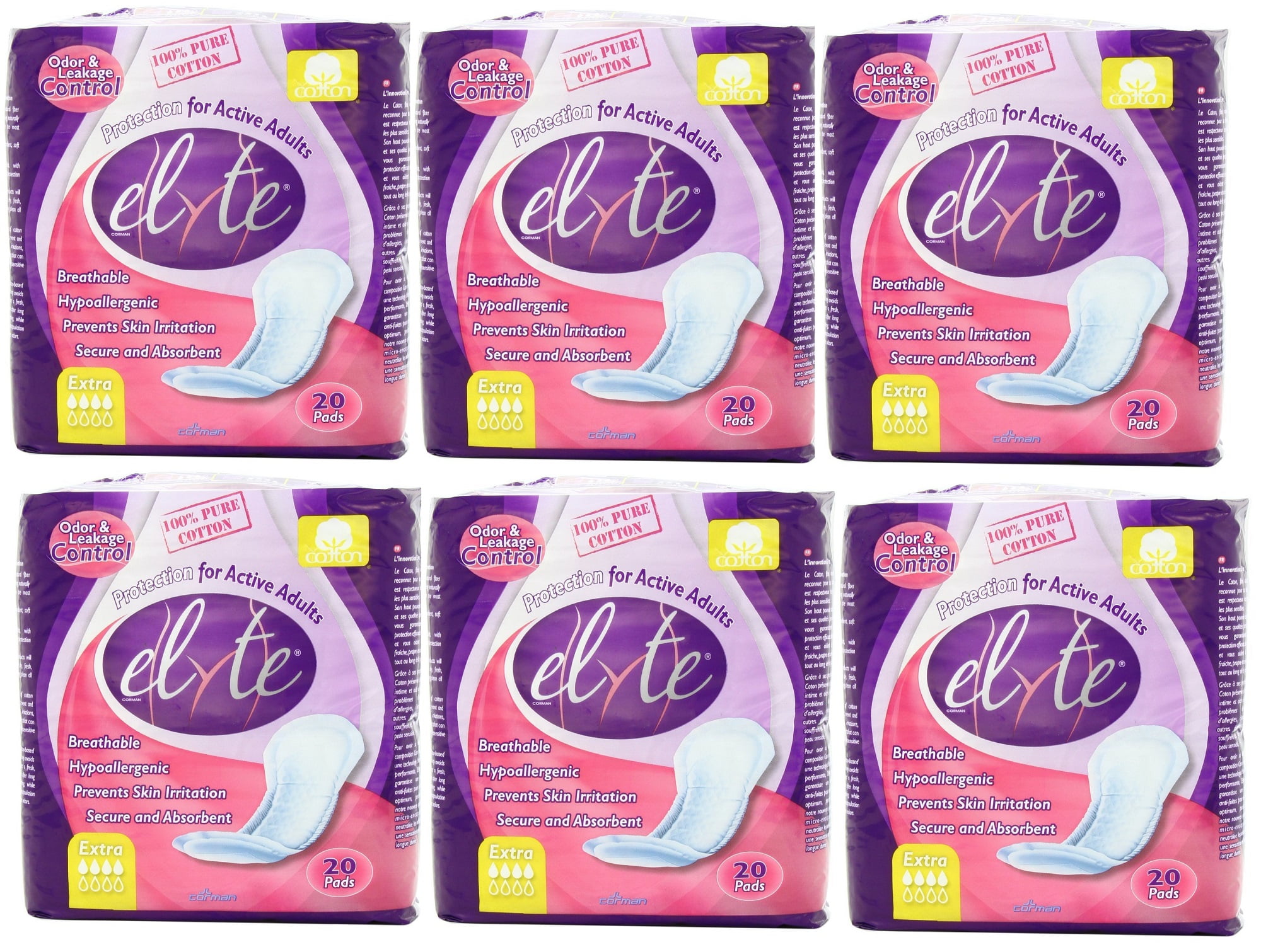 Elyte Light Cotton Incontinence Pads Extra 20 Pads (Pack of 6