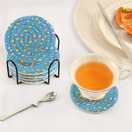 

Seamless Fish Pattern Design Set of 6 Durable Woven Polyester Coasters with Black Storage Rack 4in