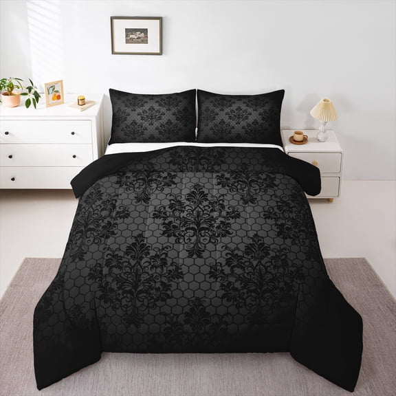 Erosebridal Gothic Floral Comforter Sets Twin Size,Geometric Honeycomb Comforters & Duvets,Boho Bohemain Flower Bedding Twin Comforter Set,Lightweight Room Decor Reversible,2-Piece