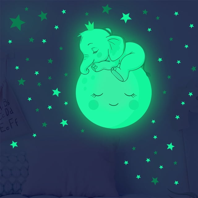 RV Adhesivo luminoso para pared creativo, elefante de dibujos animados, Luna, cara sonriente, fondo de sala de niños, adhesivo decorativo para pared Sailing Electrónica