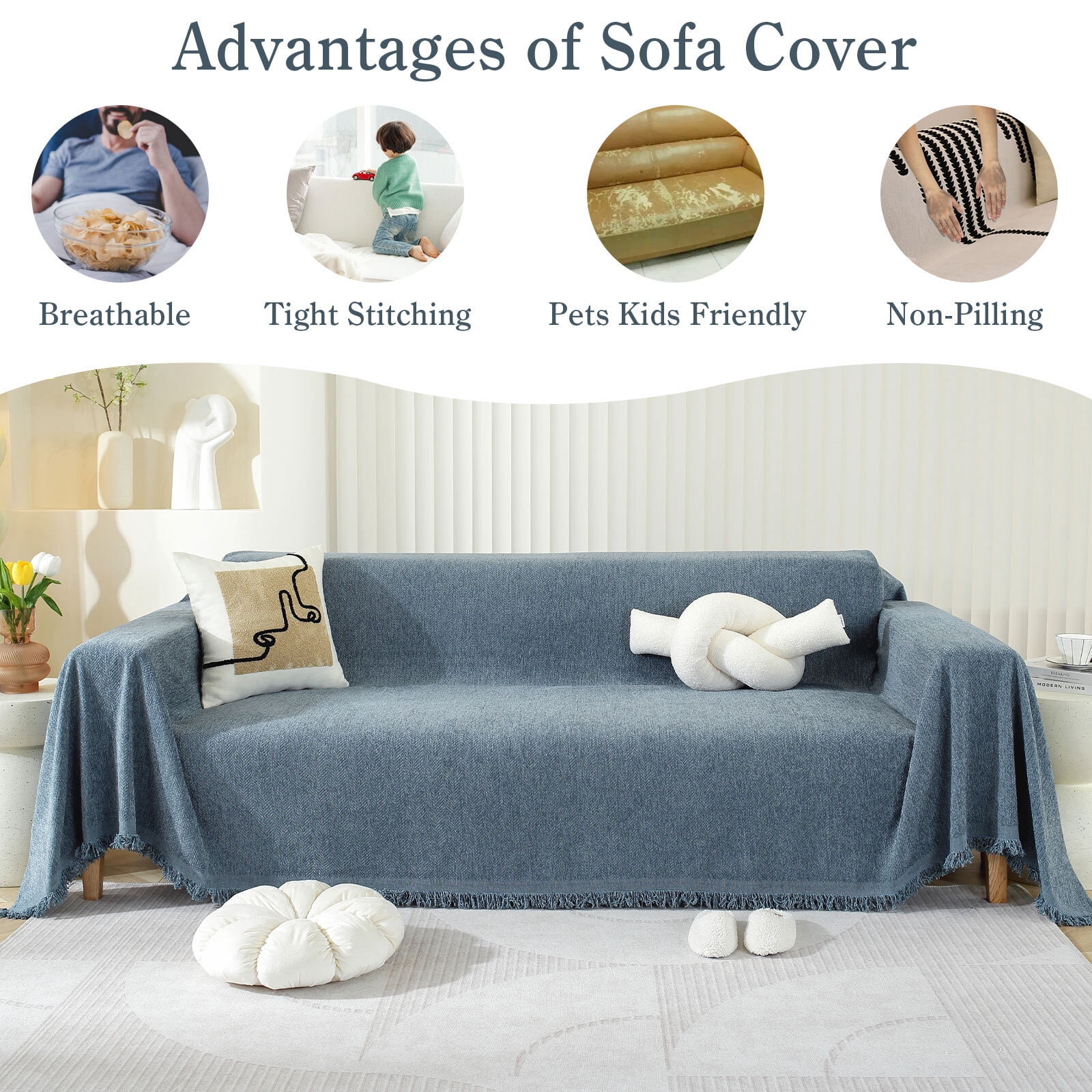 Chenille Couch Cover Pet Friendly Sofa Cover Washable Reversible Sofa Slipcover for Sectional Sofa, Loveseat, 2 or 3 Cushion Couch, Corner Sofa, Futon Cover
