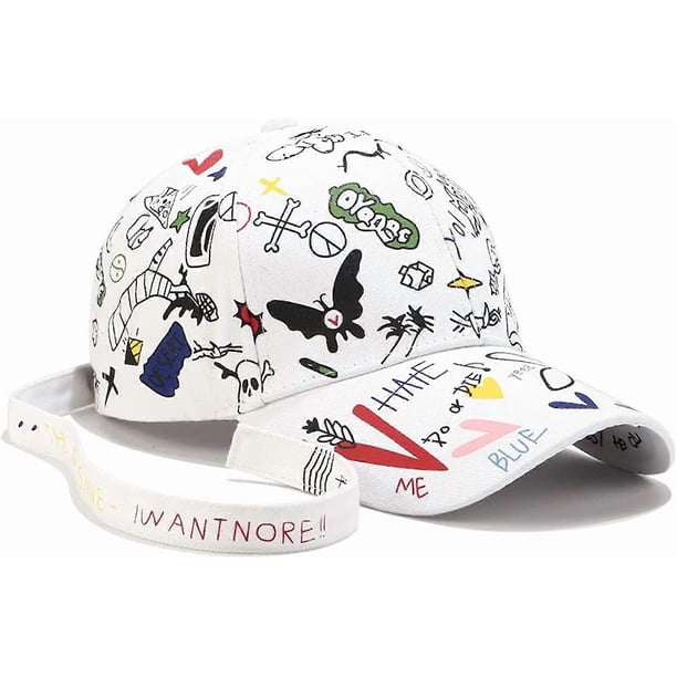 Trendy Graffiti Baseball Caps Men's Women's Personality Adjustable Breathable Sunbonnet Sun Hat Long Strap Cap Black Baseball Caps -