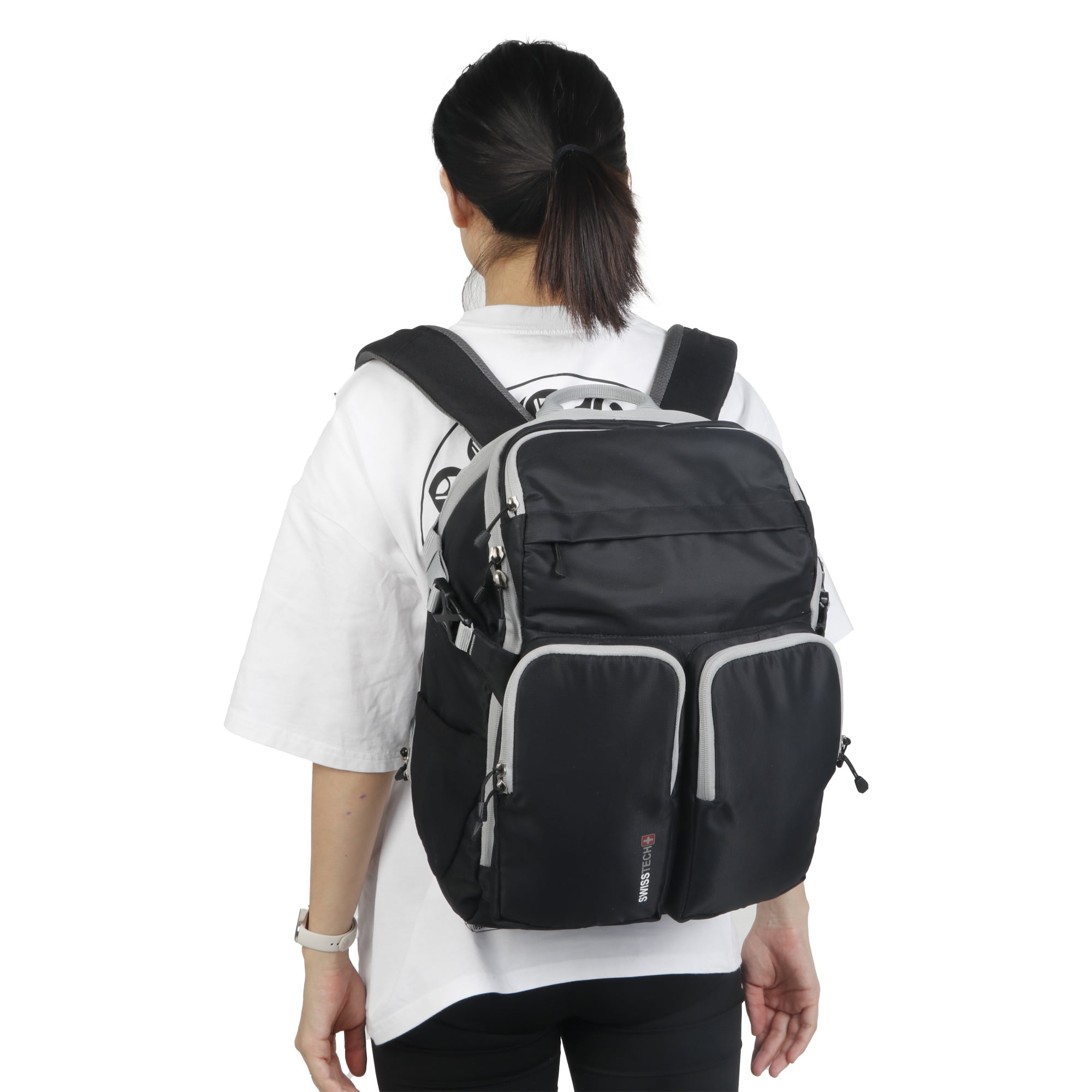 Swiss Tech Unisex 23 Liter Extreme Pocket Backpack, Black, Twill