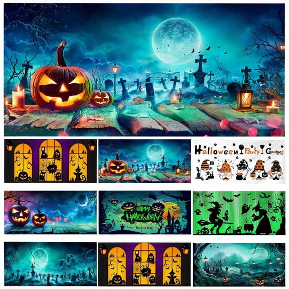 EaseDay Halloween Garage Door Cover Spooky Outdoor Halloween Decorations Large Pumpkin Ghost Graveyard Garage Door Banner for Holiday Home Decor