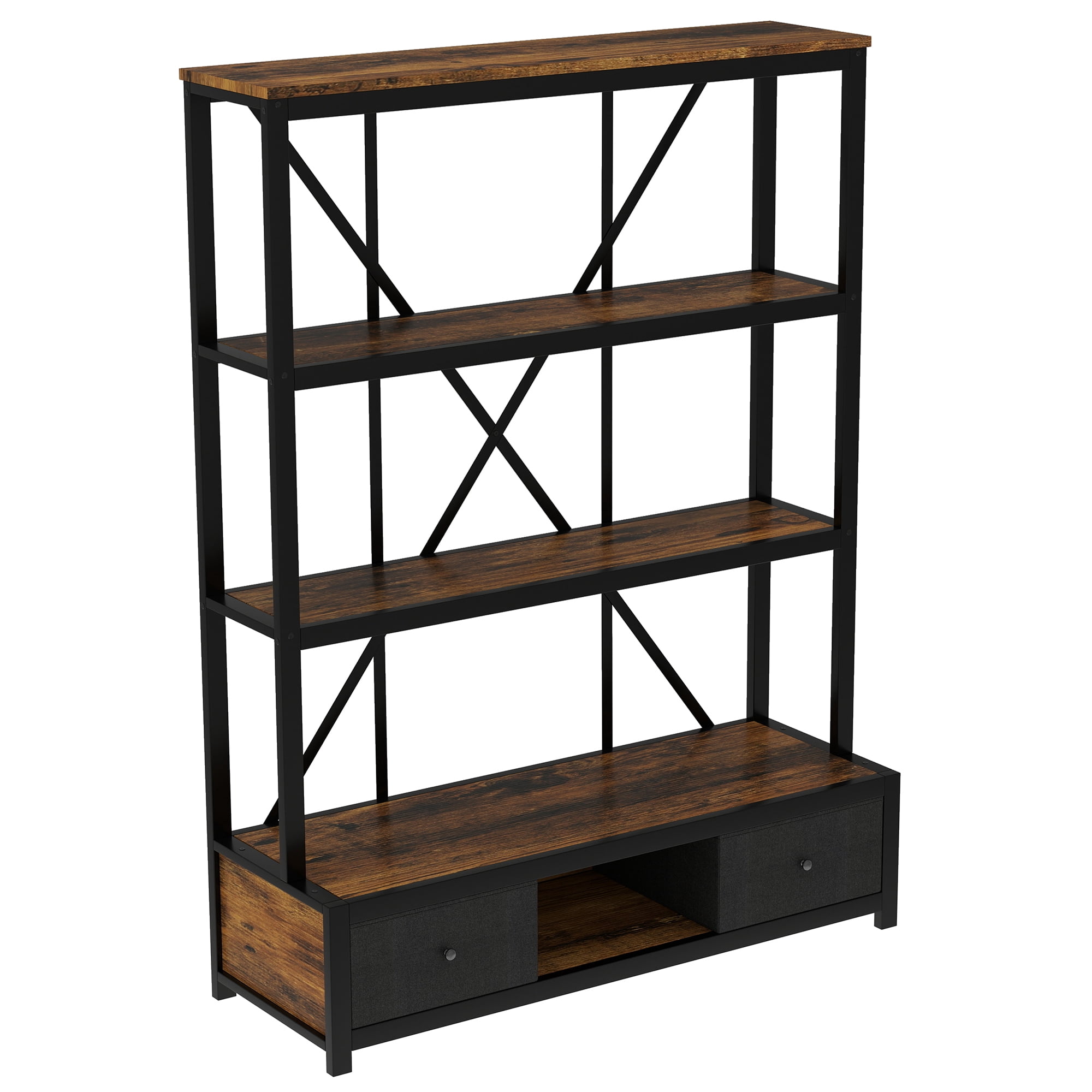 Aukfa 3-Shelf Metal Bookcase with Drawers & LED for Home Office,Vintage