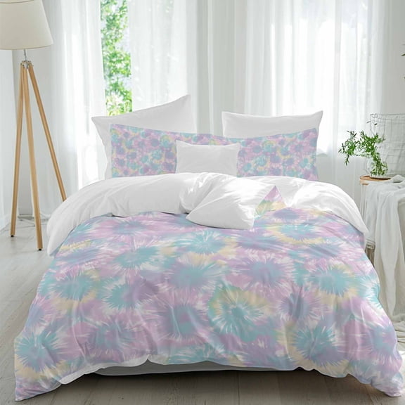 3 Piece Pruple Yellow Blue Duvet Cover Set Queen Size, Microfiber Comforter/Quilt Cover with Corner Ties and 2 Pillowcases, Modern Abstract Art Watercolor All Season Soft Bedding with Zipper Closure