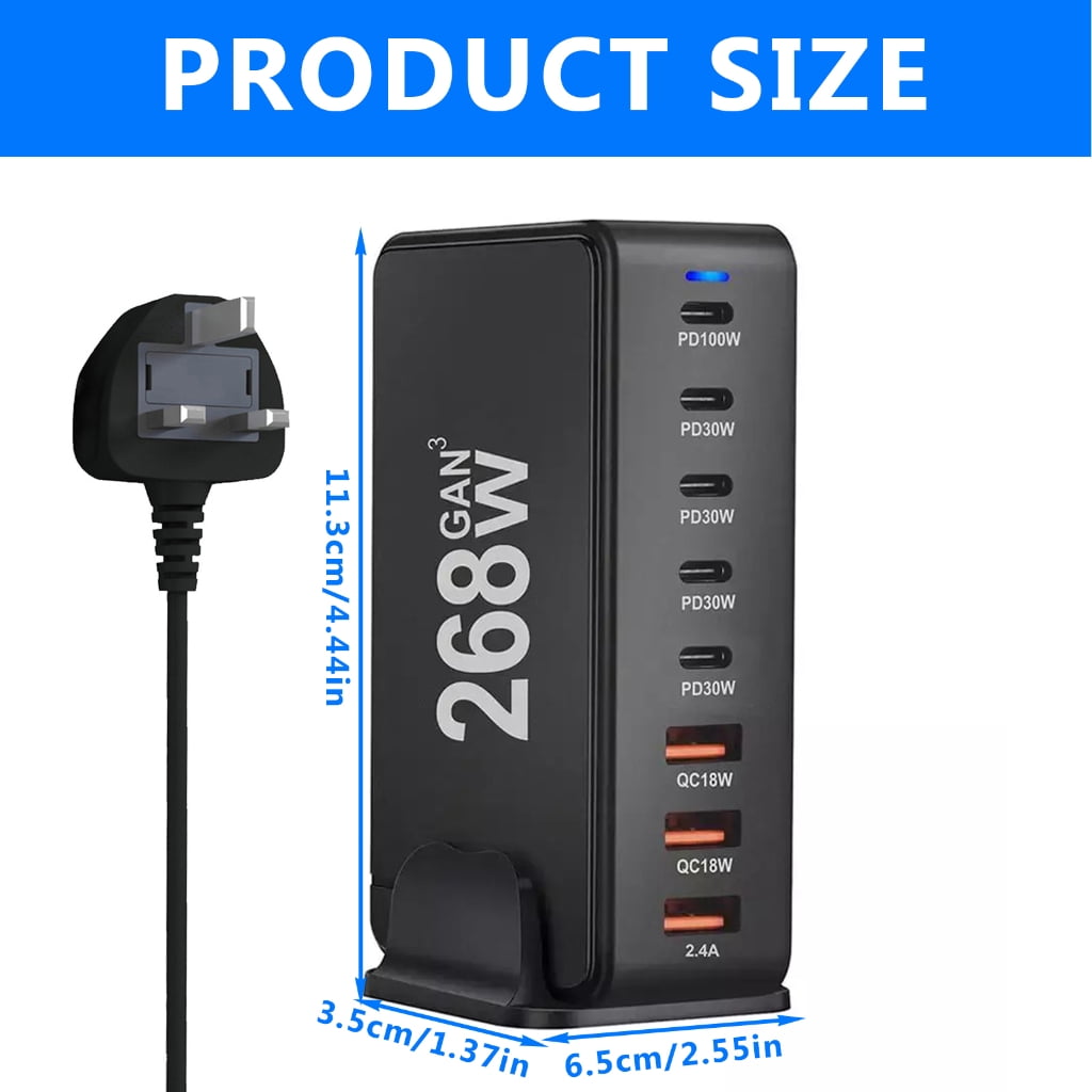 268W 8 Port USB C Chargers Fast Charging Station TypeC PD Chargers Adapters