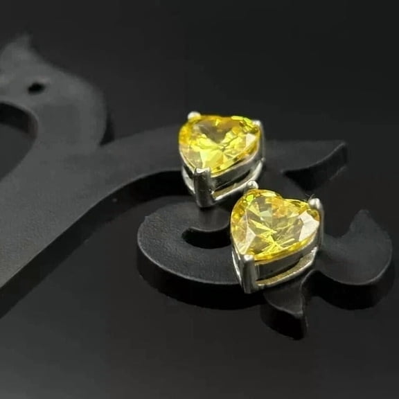 2 ct Heart Cut Lab Created Citrine Push Back Solitaire Stud Earrings 14k White Gold Plated