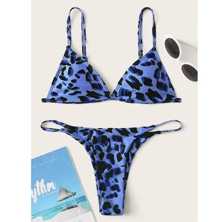 

Finelylove Women Swimsuits Lightly Lined Sport Bra Style High Waist Blue L