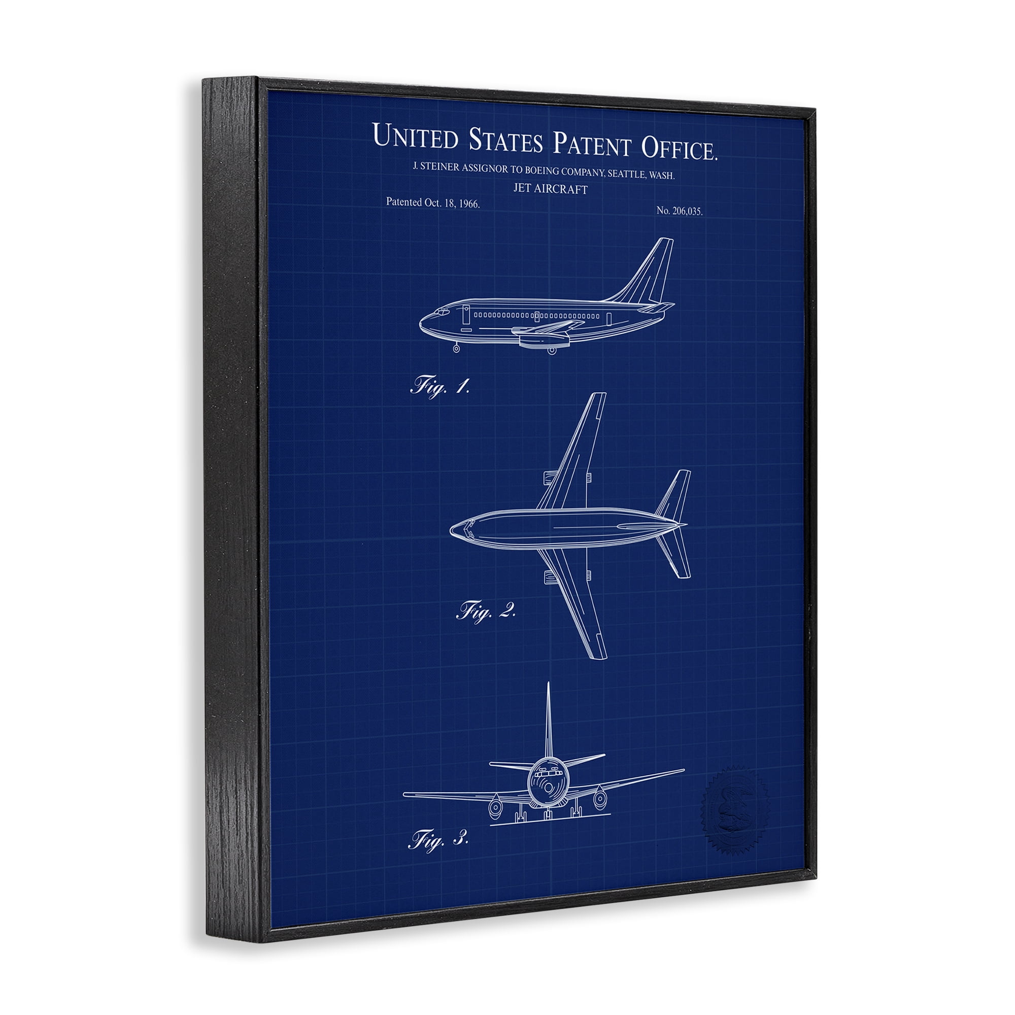 Stupell Industries Jet Aircraft Blueprint Transportation Painting Black Framed Art Print Wall Art, 16 x 20