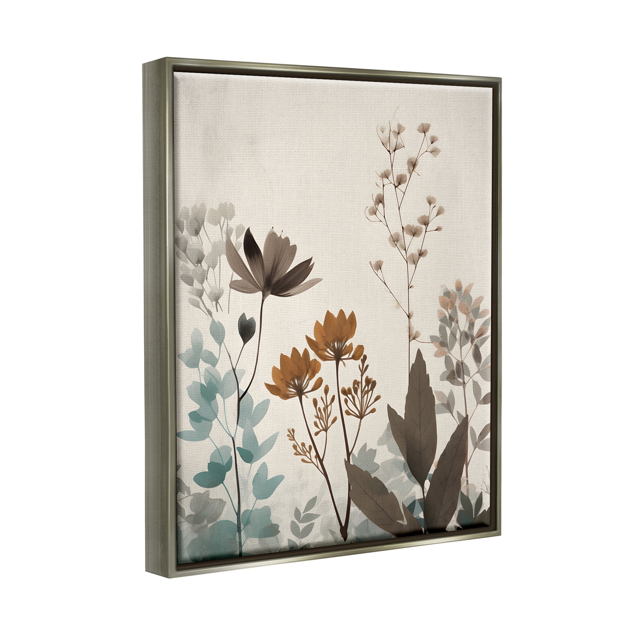 Stupell Industries Soft Beige Botanicals Botanical & Floral Painting Gray Floater Framed Canvas Art Print Wall Art, 25 x 31