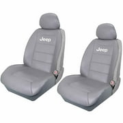 Official Licensed 2 Piece Gray Synthetic Leather Sideless Seat Covers 2 Headrest Cover Car Truck SUV for Jeep