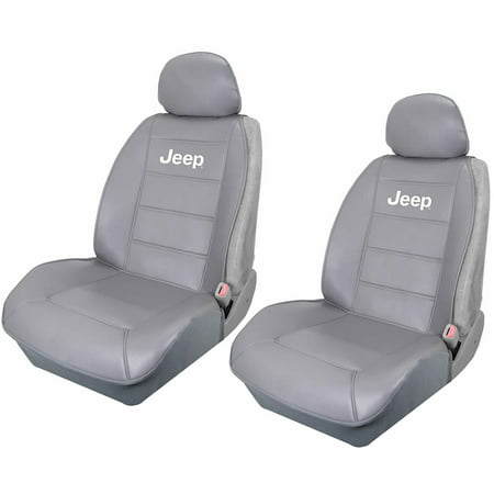 Official Licensed 2 Piece Gray Synthetic Leather Sideless Seat Covers 2 Headrest Cover Car Truck SUV for