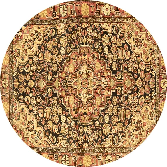 Ahgly Company Indoor Round Medallion Brown Traditional Area Rugs, 4' Round