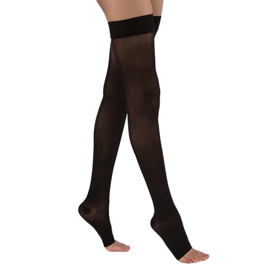JOBST UltraSheer Compression Stockings, 15-20 mmHg, Thigh High, Silicone Dot Band, Open Toe, Classic Black, Large