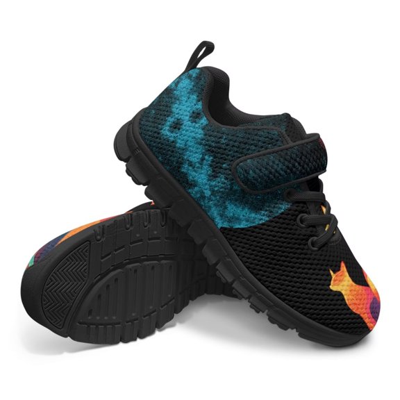 CHAQLIN Rainbow Cat Sneakers for Boys Knitted Mesh Sports Shoes for Kids Girls Halloween Shoes Comfortable Adjustable Strap Jogging Athletic Hiking Walking Sneakers