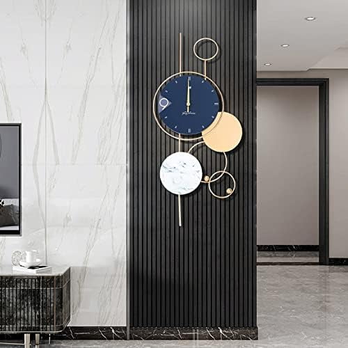 Blue And Gold Wall Clock W/Hook 30" Large Wall Clock Modern Living Room Decor Kitchen Bedroom Indoor Gold Silent Non-Ticking Clock Decorative Wall Clock Battery Operated（Not Included Battery)