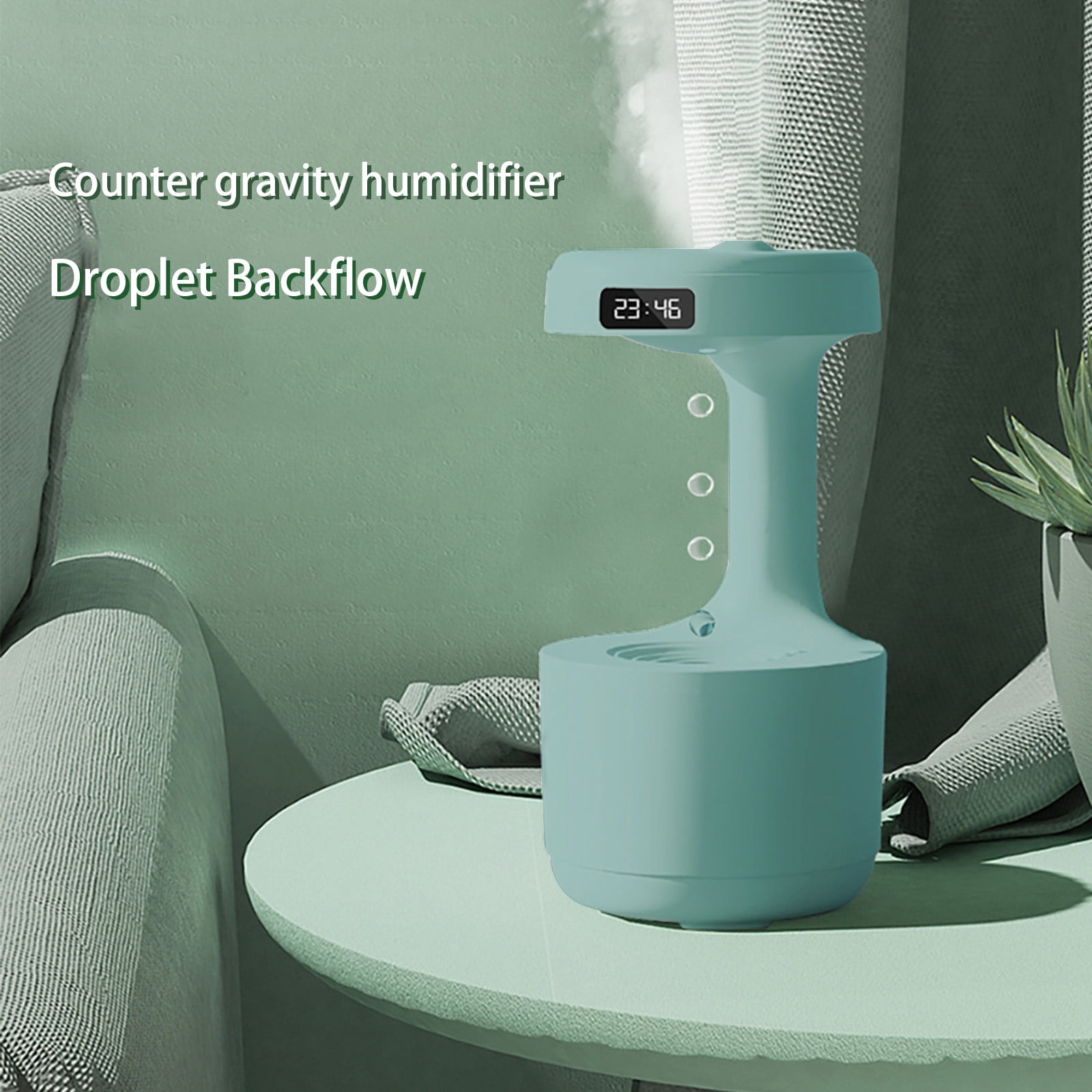 Iumwxz Anti Gravity Water Droplet Humidifier with 800ml Tank, 8 Hour Timer, LED Display & Double Shutdown Protection, USB Desktop Fog Humidifier for Bedroom Office Air Moisturizing