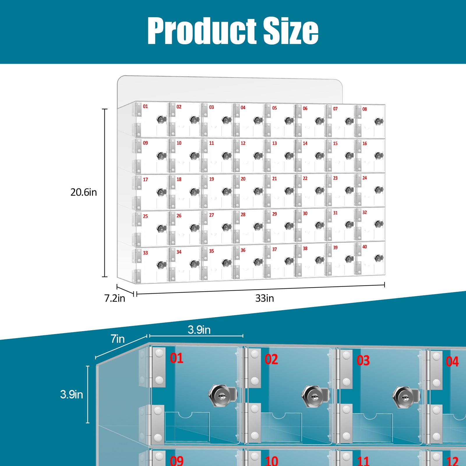 Cell Phone Locker Box, Clear Cell Phone Storage Acrylic Cell Phone Lock Box with Door Locks and Keys Wall Mounted Cell Phones Storage Cabinet for Office School Classroom Factory (40 Slots)