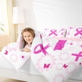 thumbnail image 4 of Feelyou Pink Hope Ribbon Full Size Comforter Sets for Teen, Flower Floral Print Bedding Comforter Set, Cartoon Butterfly Animal Reversible Bedding Sets, Lightweight Room Decor, 3pcs, 4 of 8