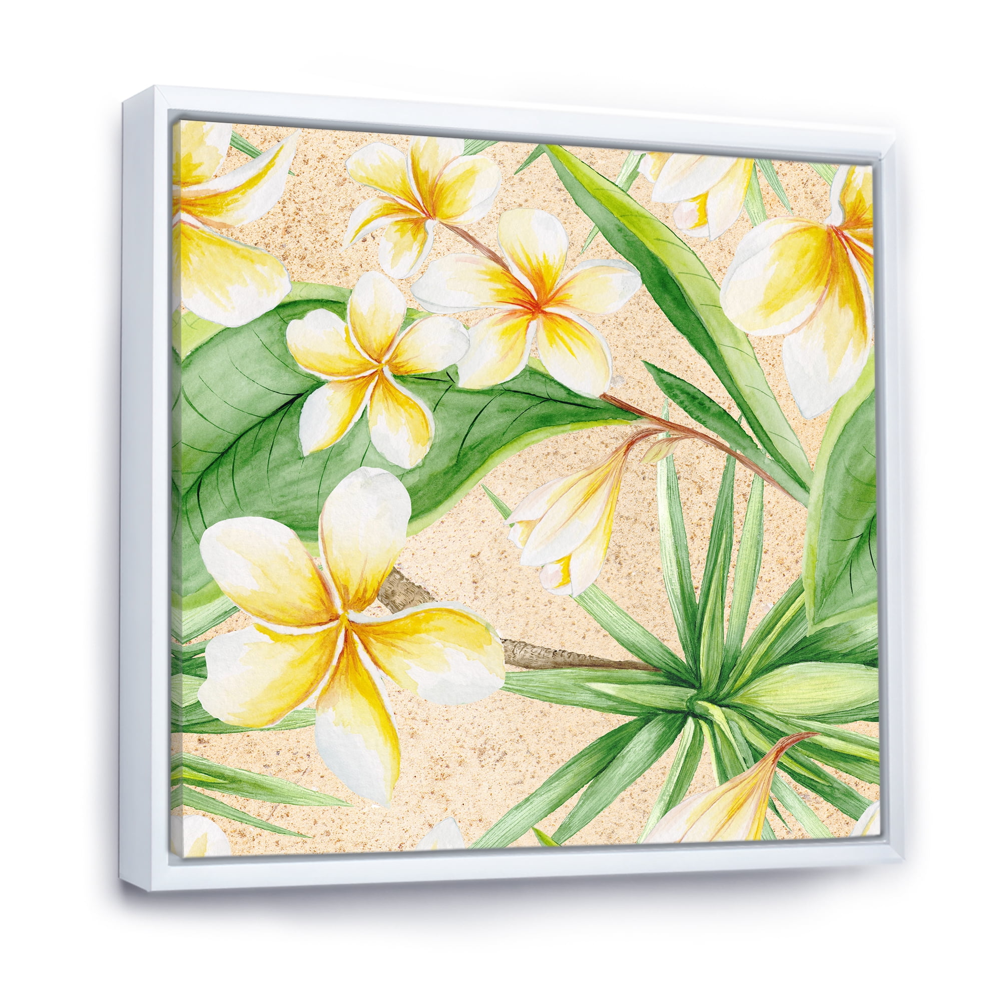 Designart 'Yellow Flowers and Tropical Foliage XI' Traditional Framed Canvas Wall Art Print