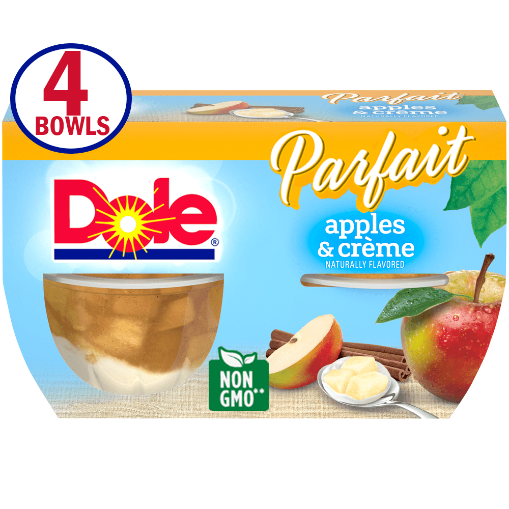 (4 Cups) Dole Apples and Creme Parfait, 4.3oz Fruit Bowls