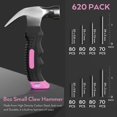 thumbnail image 4 of INCLY 620 PCS Small Nails for Hanging Pictures Assortment Kit with 8oz Pink Small Hammer, Mini Hamm, 4 of 5