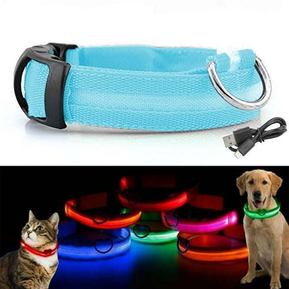 Gustave LED Dog Cat Collar Nylon Glow Flashing Light Up Night Safety Reflective Pet Collars USB Rechargeable with 3 Glowing Modes "Blue, S"