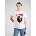 thumbnail image 1 of Women's "It's Love Time" Cupid & Heart Graphic Tee - Casual Black Round Neck Short Sleeve Top, Perfect Valentine's Day Gift, Casual Wear|Playful Des Tee Tee For Adult, Men, Women, Teen, Teenager, Ado, 1 of 8