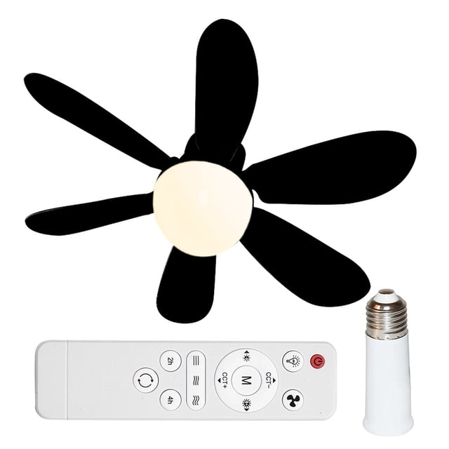 Ventilador Techo Con Rosca Inalámbrica Silenciosa LED Mini Base E27 Control Remoto Regulable Extensor 30 W 15 75 Pulgadas para Sala Estar Balcón