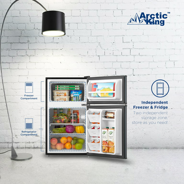 Arctic King 3.2 Cu ft Two Door Mini Fridge with Freezer, Stainless Steel,  E-Star
