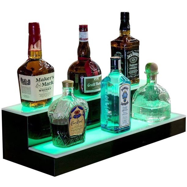 SUNCOO LED Lighted Liquor Bottle Display 16 Inch 2 Step Illuminated Bar
