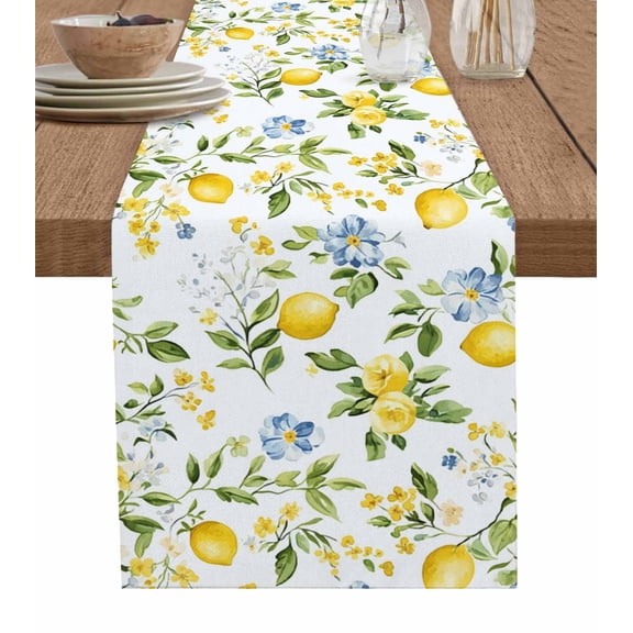 Ldtrchee Summer Lemon Table Runner 72 Inches, Yellow Fruits Botanical Spring Floral Bed Runner Dresser Scarves Tabletop for Indoor Outdoor Parties/Ceremony/Banquet, 18" x 72"