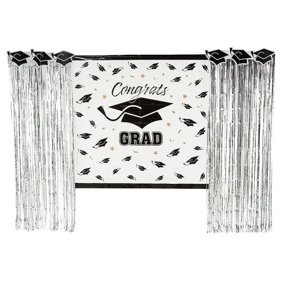 Silver Grad Backdrop Decorating Kit, Party Decor, Graduation, 5 Pieces