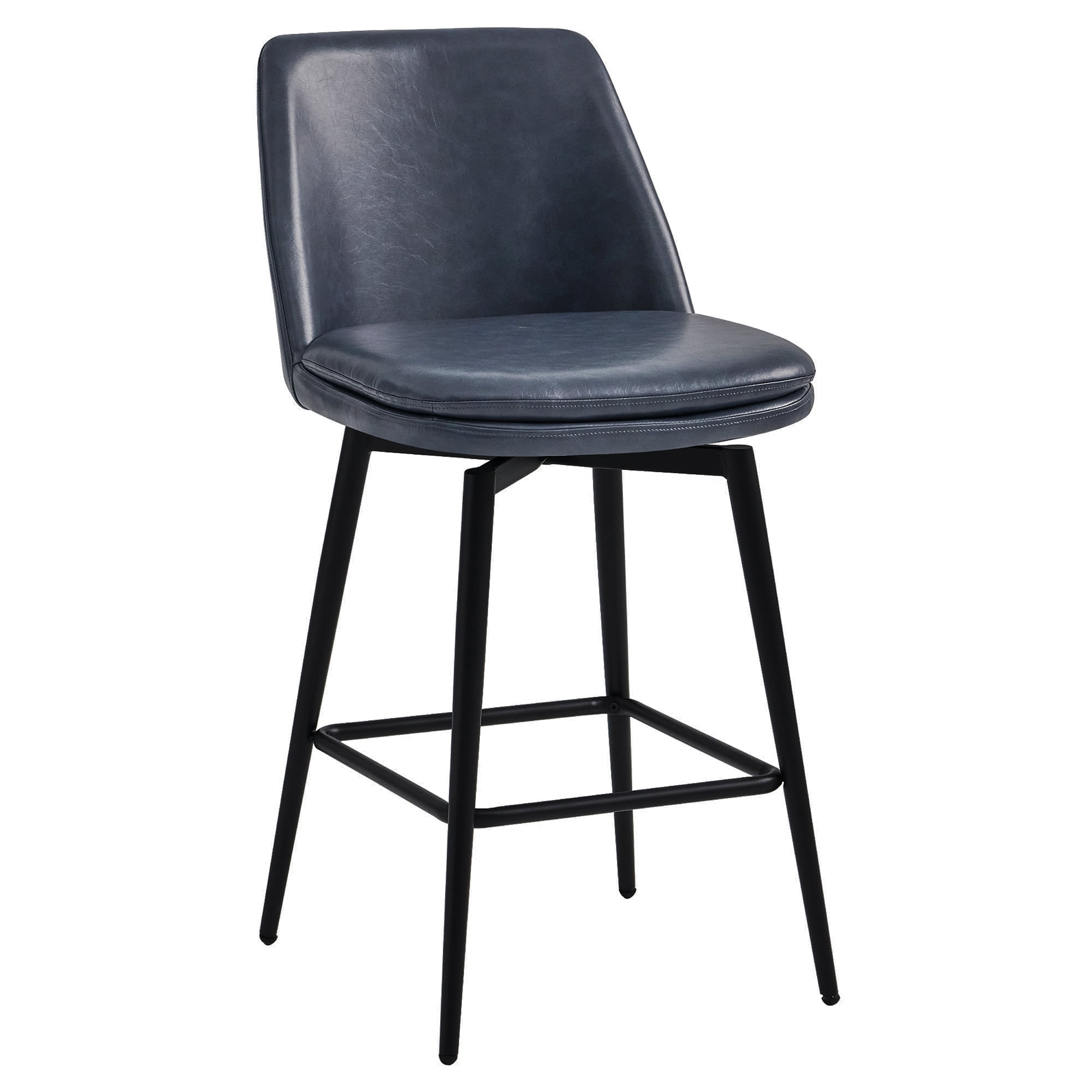 CHITA 27 inch Counter Height Swivel Bar Stools Low Back Set of 3, Metal Base, Faux Leather in Navy Blue