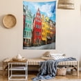 thumbnail image 2 of Colorful Tapestry, Public Square of Stortorget Image at Stockholm Old Town Art Print, Wall Hanging for Bedroom Living Room Dorm Decor, 60W X 80L Inches, Pale Sky Blue Multicolor, by Ambesonne, 2 of 5