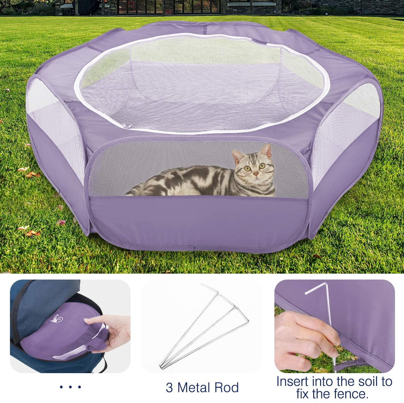 Pawaboo Small Animals Playpen, Breathable & Waterproof Small Pet Cage Tent with Zippered Cover, Portable Outdoor Yard Fence for Kitten/Puppy/Guinea Pig/Rabbits/Hamster/Chinchillas, Purple