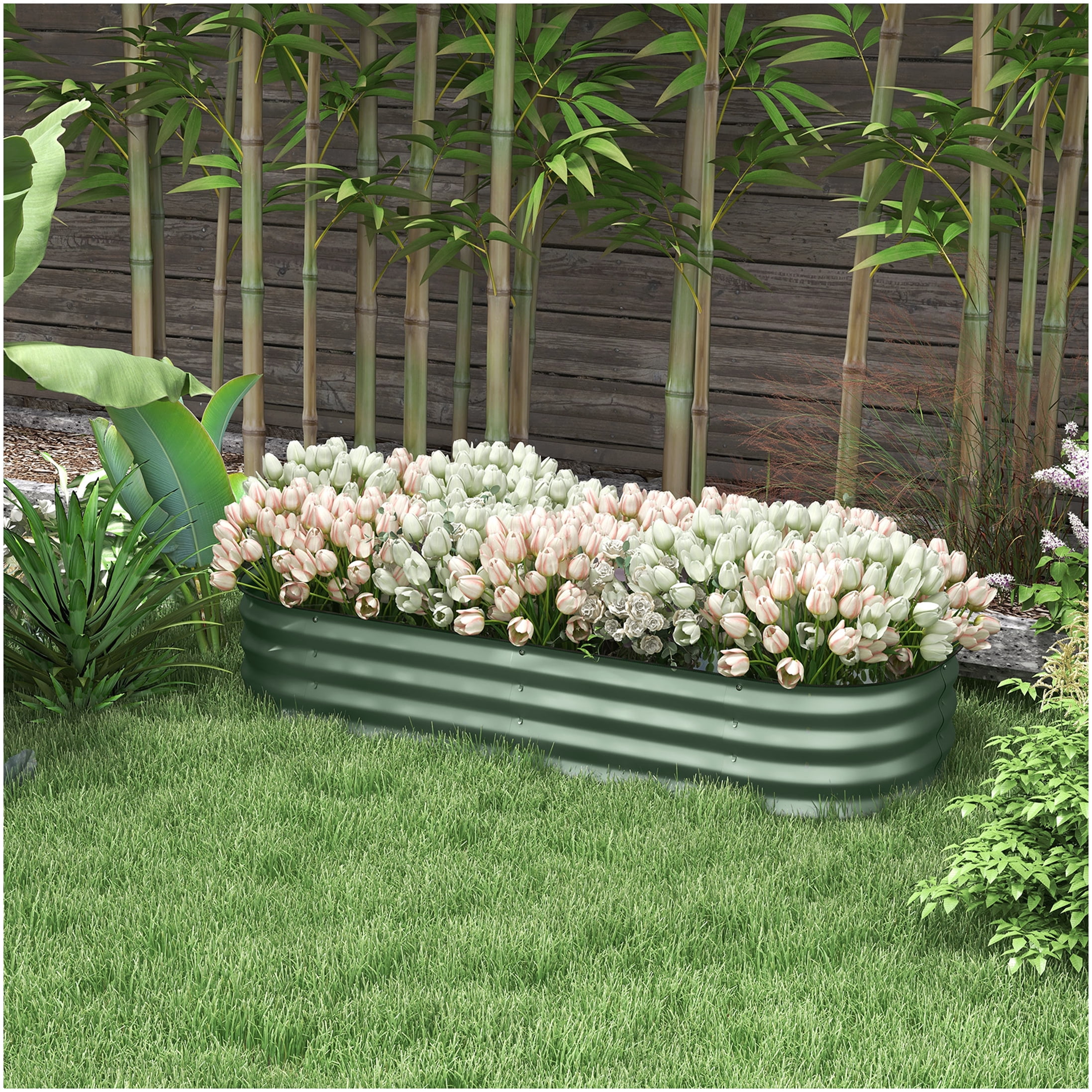 Outdoor Metal Raised Garden Bed, 59" L Green Elevated Planter Box Kit with Safety Edging, for Herbs, Vegetables & Flower Gardening