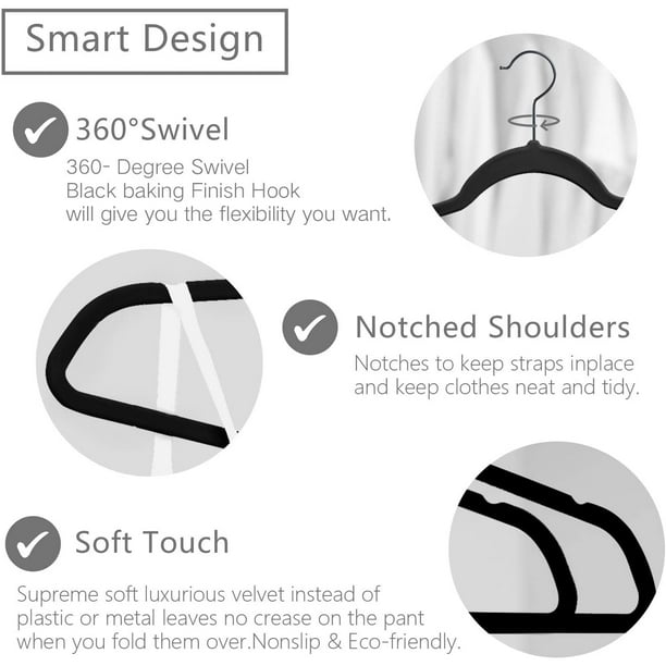 MIZGI Premium Velvet Hangers (50 Pack) Heavyduty - Non Slip Felt Hangers -  Velvet Suit Hangers Black - Rose